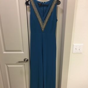 Bebe Blue & Gold Jumpsuit